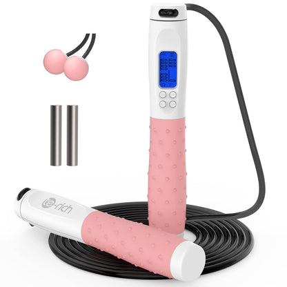 Te-Rich Jump Rope, Weighted Jump Rope for Fitness, Skipping Rope with Counter - Heavy Handles, Adjustable Length - Cordless Jumping Rope for Men Women Kids Fitness Exercise Training