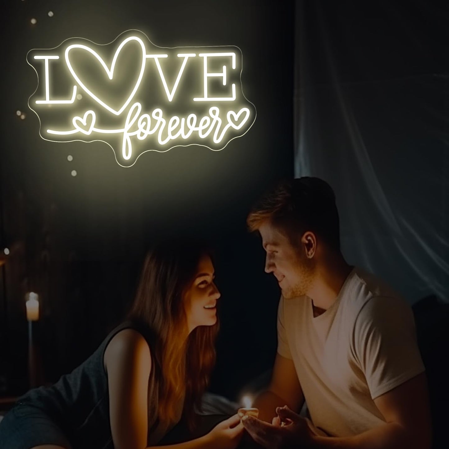 Love Forever Heart Neon Sign, Wedding Party LED Neon Light Valentine's Day Wedding Backdrop Decor Gift For Lover Valentine's Day Gift, LED Romantic Light, Couple Space Accent-Warm White-16.5"