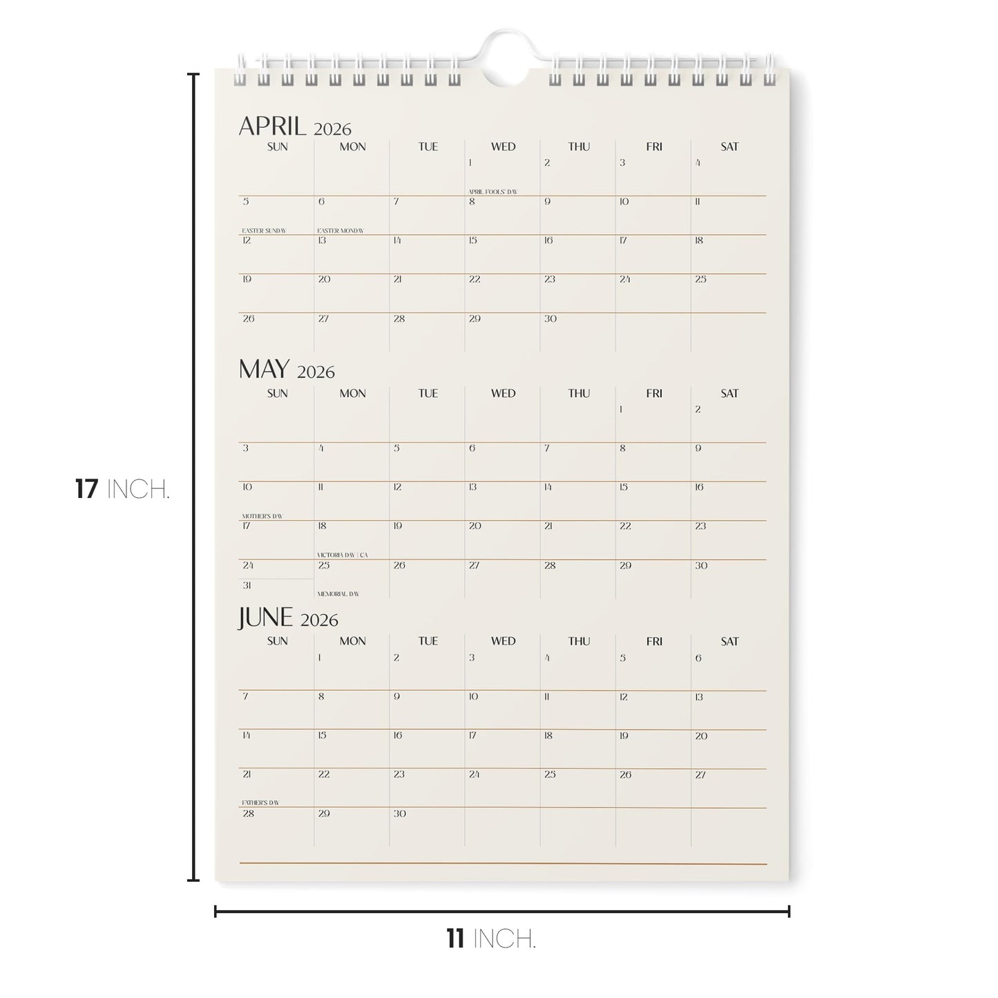 Karto 3 Month Wall Calendar 2025-2026 - Vertical 11x17 inch July 2025 to December 2026 - Boost Your Productivity and Easy Planning with the Aesthetic Monthly Calendar - Beige