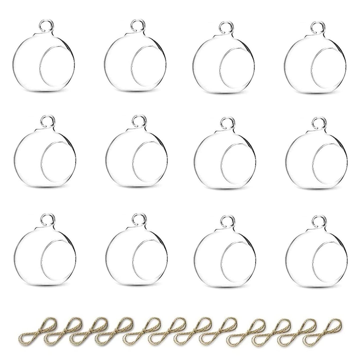 Nuptio 12 Pcs Hanging Tea Light Candle Holders Mini Glass Candle Holder 2.36" Diameter Baubles Globe Garden Ornament, Tealight Holders for Christmas Halloween Wedding Party Decorations for Reception