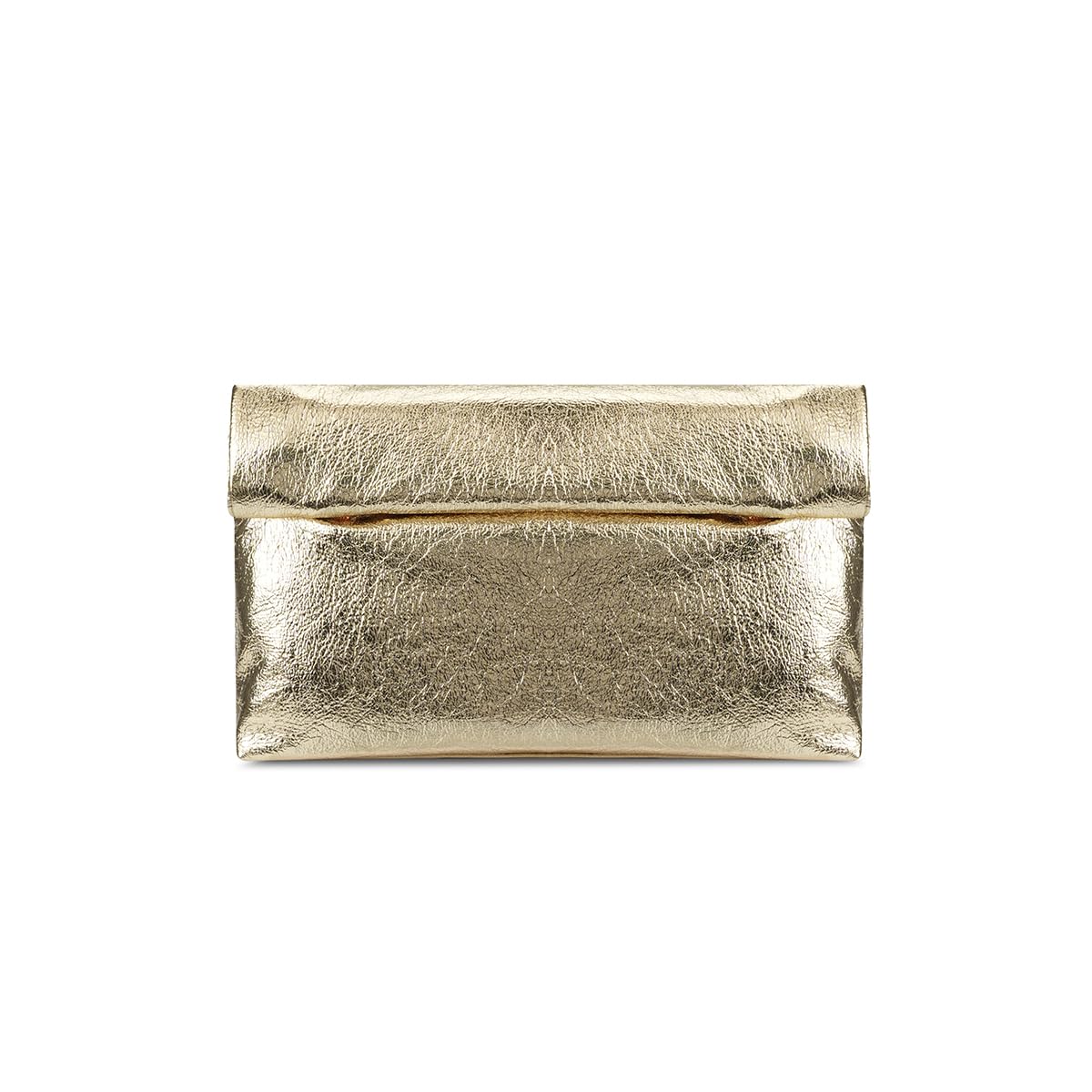 MXCMXC Women's Evening Clutch Bag Metallic Crinkled Leather Clutch Purse, Fold-over Handbag Envelope Purse with Hidden Magnetic (Gold)