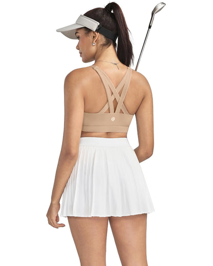 RUNNING GIRL Sports Bra for Women, Criss-Cross Back Padded Strappy Sports Bras Medium Support Yoga Bra with Removable Cups(WX2575 Nude 2XL)