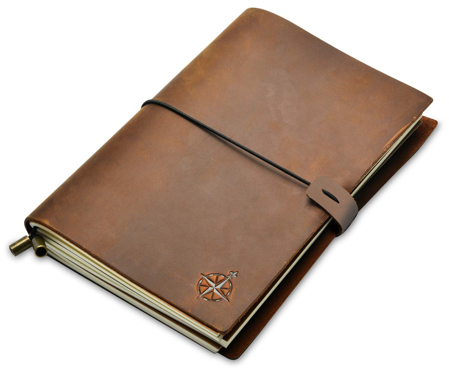 Wanderings A5 Travelers Notebook – Refillable Genuine Leather Journal – 6" x 8.5" (15 x 22cm) – Handcrafted Crazy Horse Leather – 120 GSM Blank Inserts – Travel Journal