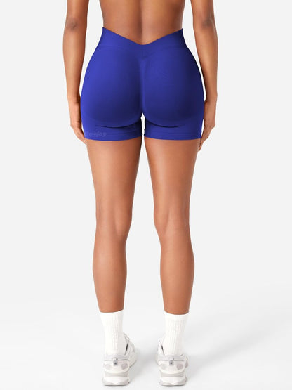 VOYJOY Women Workout Impact Shorts 3.6" V Back High Waist Scrunch Butt Lifting Seamless Gym Biker Shorts Deep Sea XS
