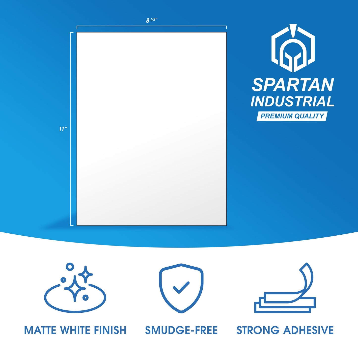 8.5" X 11" Matte White Full Sheet Labels (100 Sheets, 100 Stickers) Printable Sticker Paper for Laser & Inkjet Printers - Spartan Industrial Template R026