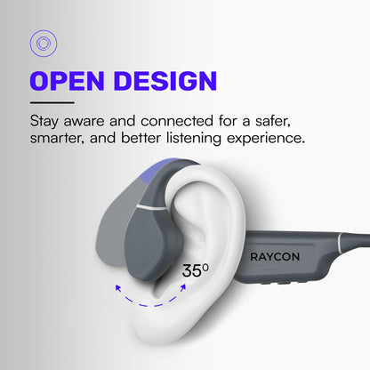Raycon Everyday Bone Conduction Headphones Bluetooth - Open Ear Running Headphones, Sweat & Water-Resistant Earbuds with Mic for Sports & Workouts, 13hr Playtime (Gray)