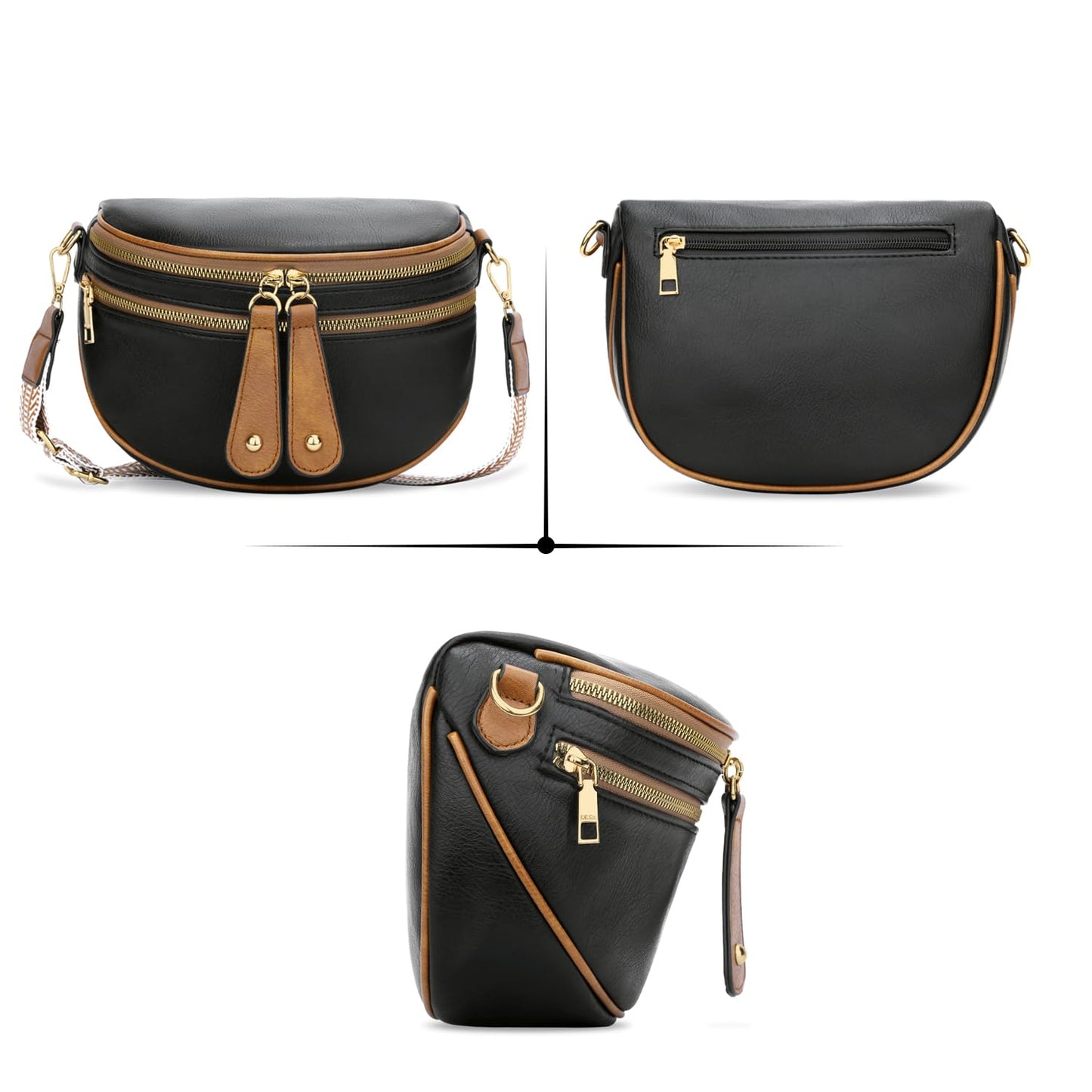 KKXIU Crossbody Sling Bag for Women Trendy Fanny Pack Vegan Leather Chest Bag(Black)