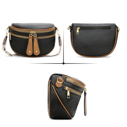KKXIU Crossbody Sling Bag for Women Trendy Fanny Pack Vegan Leather Chest Bag(Black)