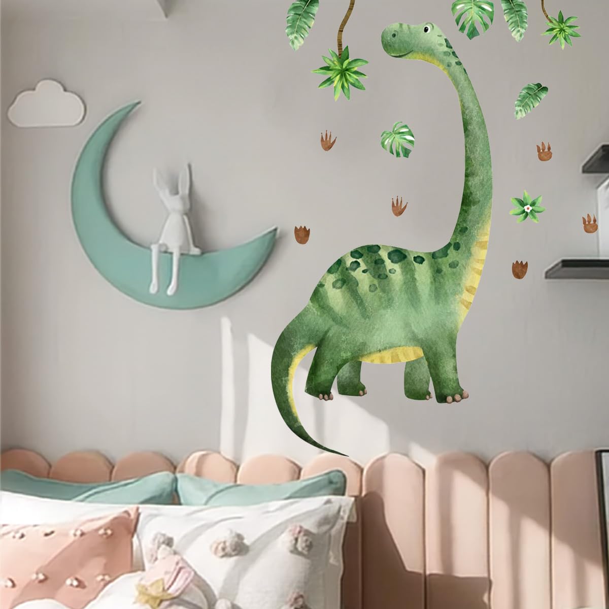 Lotusamber Large Dinosaur Wall Decals for Boys Bedroom Dino Footprint Neutral Wall Stickers Baby Nursery Kids Boys Toddler Playroom Classroom Home Decor Wall Decor Gifts for Kids