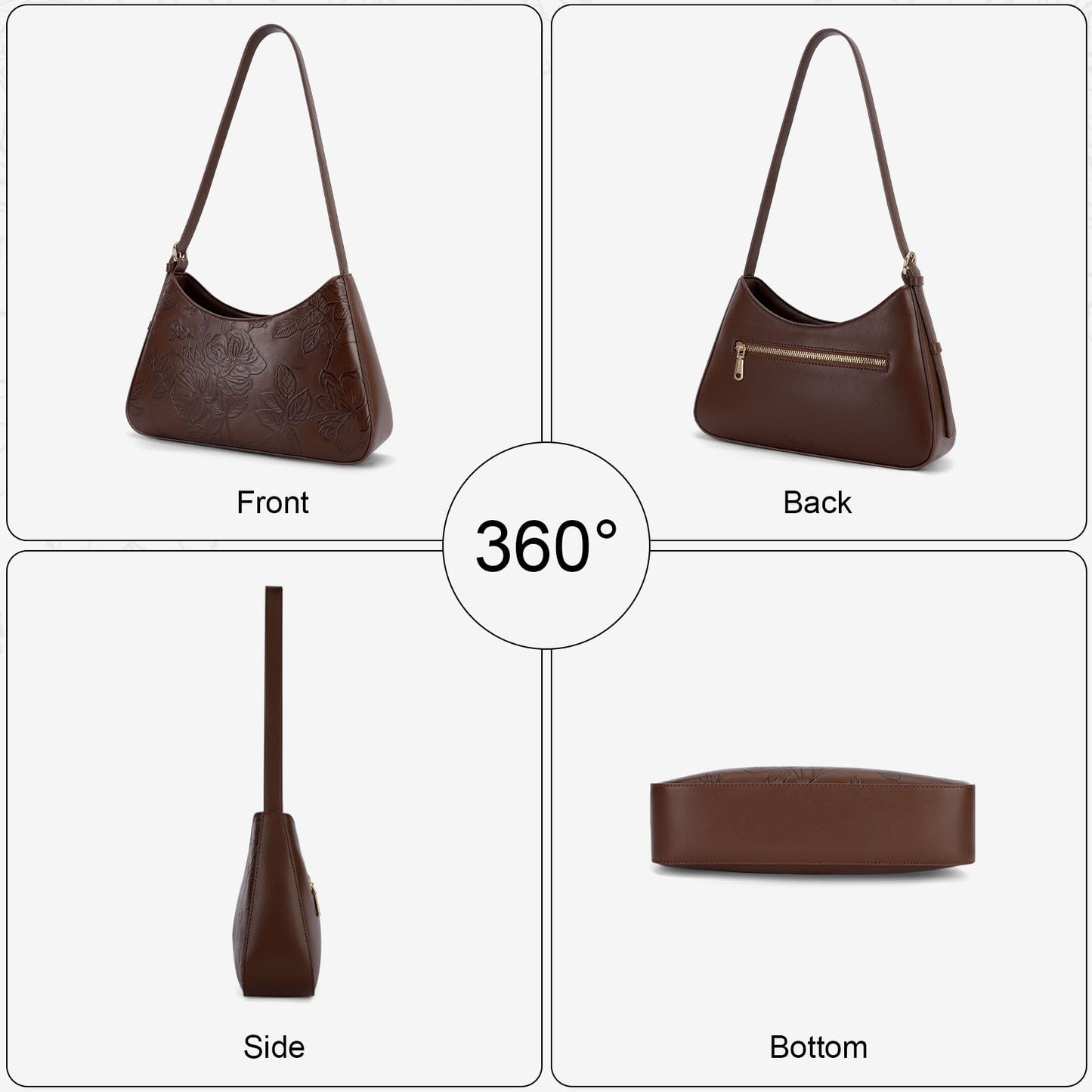 VIMUTI Shoulder Bag for Women Embossed Design Purse for Women Clutch Hobo Handbags Crescent Bag with Adjustable Strap (07-Coffee)