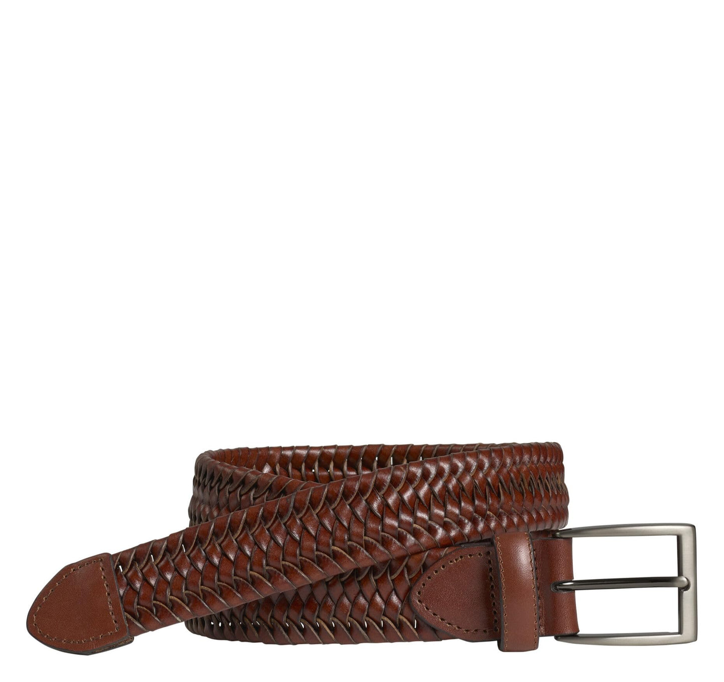 Johnston & Murphy Men's Stretch Leather Braided Belt, Cognac Full Grain Leather, 34