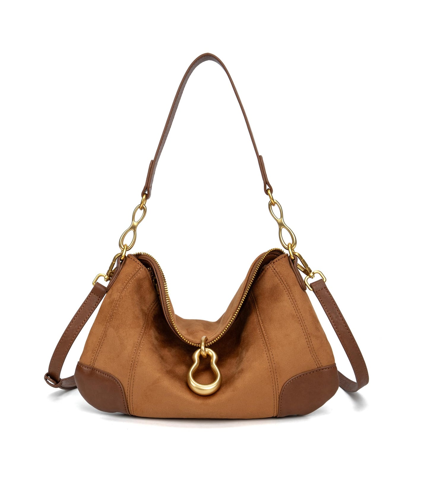 KingTo Shoulder Bag for Women Small Hobo Purse with Metal Pendant Embellished Retro Handbag Satchel (Brown)