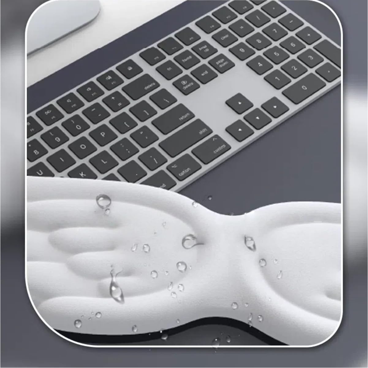 Angel Wing Wrist Rest Ergonomic Memory Foam Wrist Rest for Computer Keyboard Mouse Set, Cute Gaming Keyboard Cushion Hand Support PU Leather Surface Anti-Slip Waterproof White Angel Wing