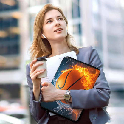 Nicokee Laptop Sleeve Bag 15.4 15.6 Inch,Basketball Ball in Fire and Water Ball Flame Protective Polyester Computer Cases Laptop Cover Briefcase Bag Tablet Travel Cover