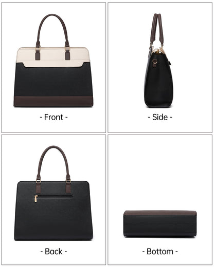 Laptop Bag for Women, 3PCS Vegan Leather Tote Bag for Work with 2 Shoulder Straps, Teacher Purse Office Handbag Computer Briefcase Gifts