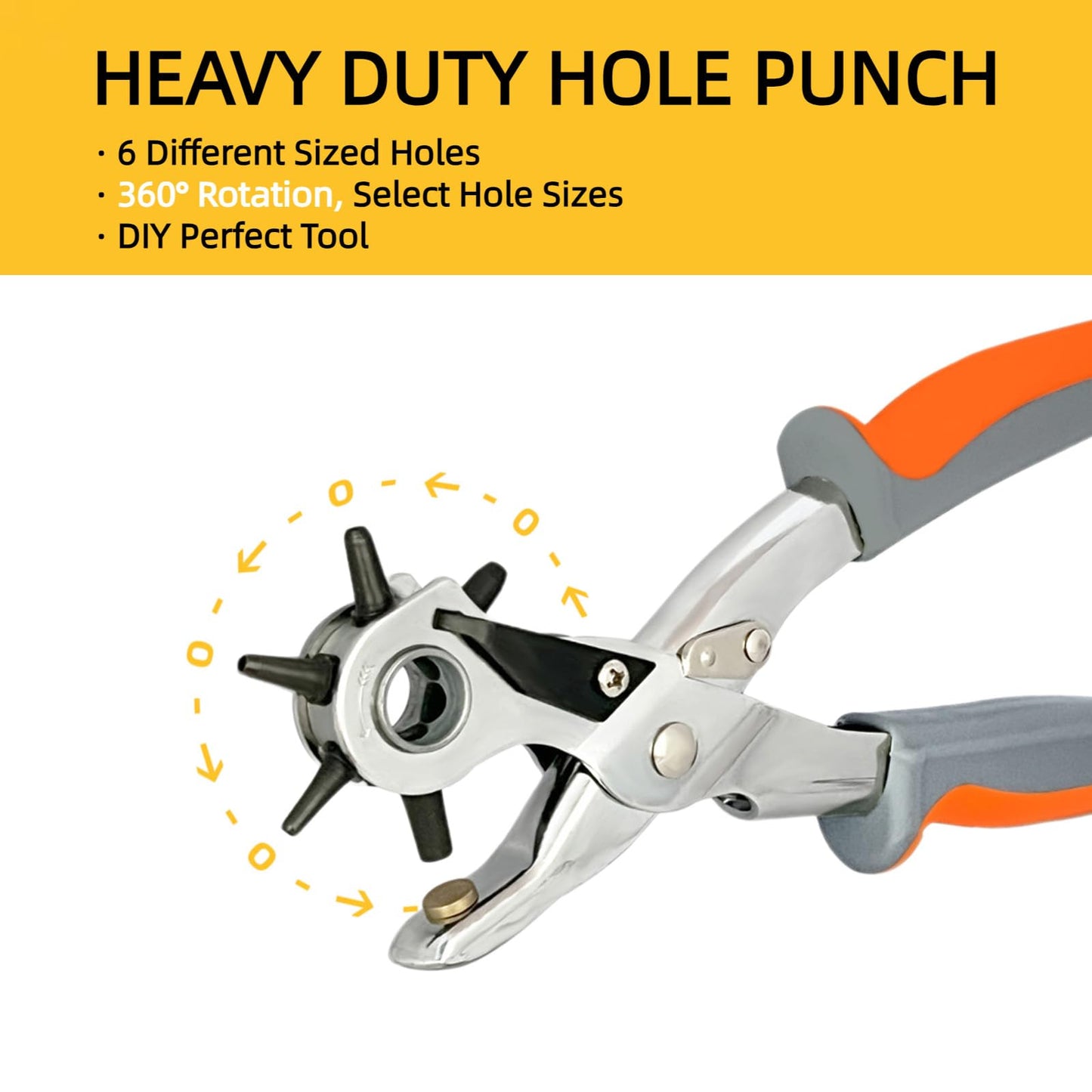 Leather Hole Punch, BILLION GOLD Heavy-Duty Belt Hole Puncher, Multi Sizes Hole Punch Tool for Leather, Belt, Watch Straps, Saddle, Cards