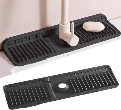 Faucet Mat for Kitchen Sink, 2025 New Silicone Sink Splash Guard, 7°Slope Fast