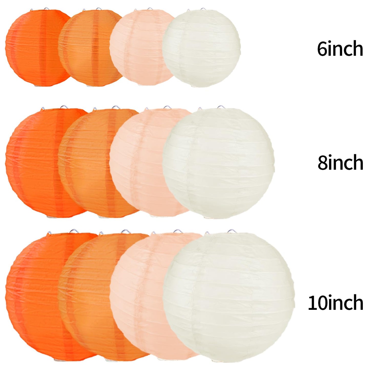 FUGUIR Fall Paper Lanterns, Orange Peach Cream Thanksgiving Party Hanging Paper Lanterns for Fall Festival Wedding Baby Shower Birthday Party Supplies (12 PCS)