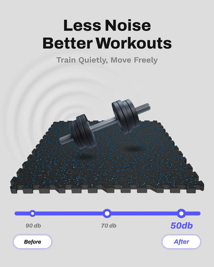 AIRHOP 0.79in Thick 24 Sq Ft Exercise Equipment Mats, 6 Tiles Upgraded Rubber Top with High Density EVA Foam, Large Interlocking Puzzle Gym Flooring for Home Gym, Heavy Weight Workout,Black & Blue