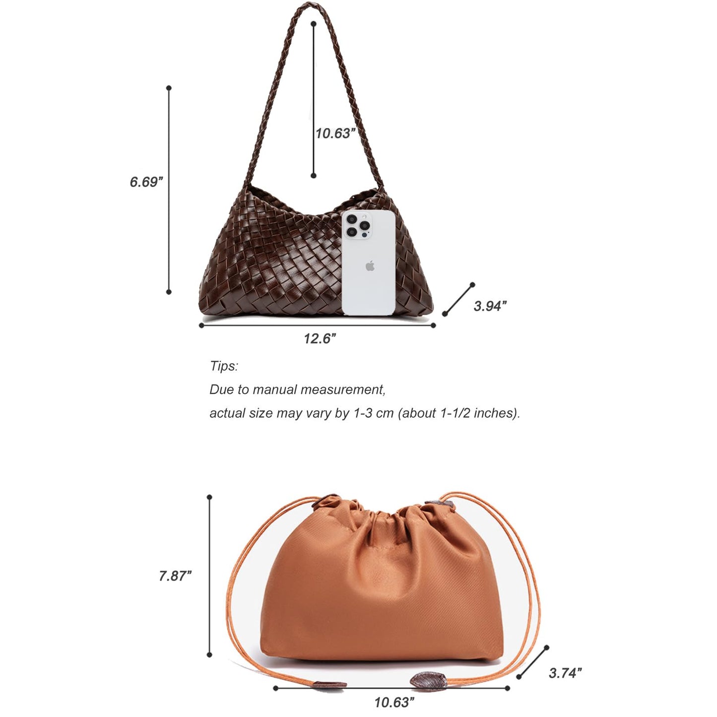 Woven Underarm Shoulder Bag For Women Trendy Small Handbag Ladies Purse Hobo Bag (Coffee)