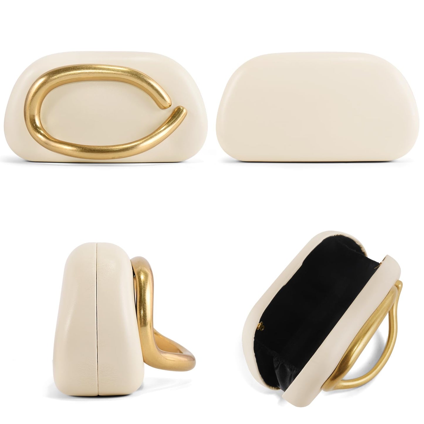 NEWROGENG Clutch Purses for Women Formal, Leather Evening Bags with Chain, Trendy Metal Handle Purses and Handbags 2025, Leather Nude