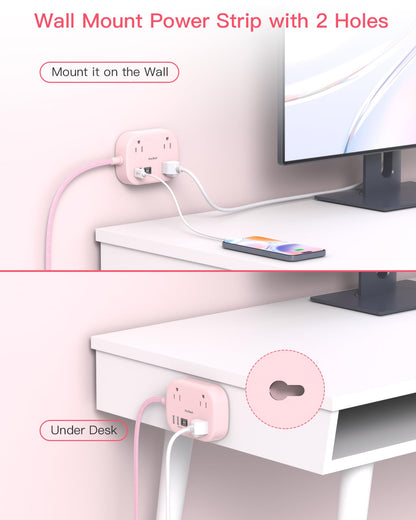 Cruise Essentials 2025,One Beat Travel Power Strip with USB C,Flat Plug Extension Cord with 3 Outlets 4 USB Ports(2 USB C),5 ft Desk Wall Outlet Extender,Non Surge Protector for Cruise,Dorm Room,ETL