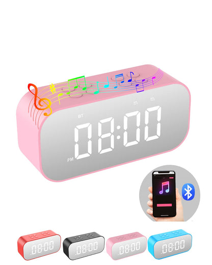 AFK Alarm Clock with Bluetooth Speaker for Bedroom,Small Digital Clock with Dual Alarms,Snooze,Mirror LED Display for Girls,Adults.
