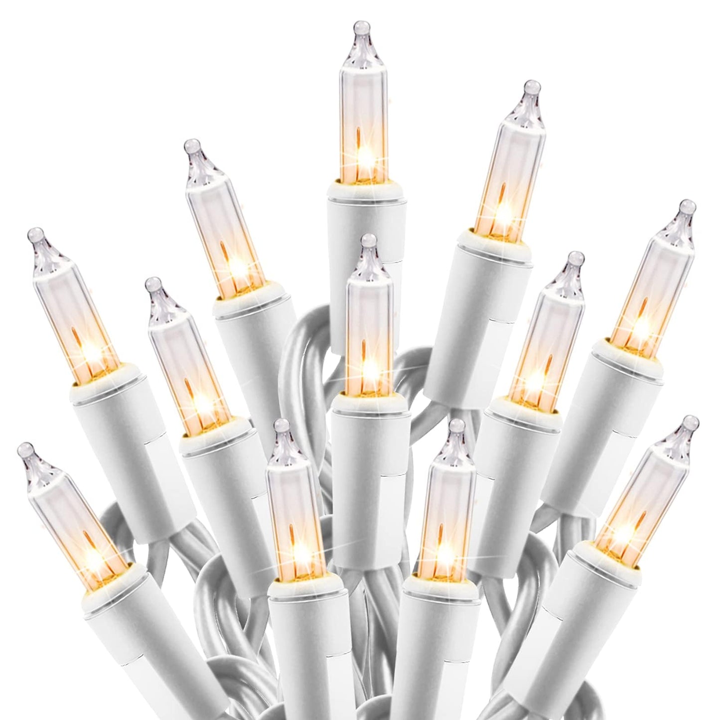 Minetom Clear Christmas Lights Set 100 Count 20 Feet Incandescent Bulb Mini String Lights for Indoor Christmas Tree Garland Birthday Wedding Party Festival Decoration, White Wire