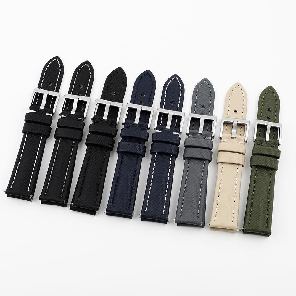 Onthelevel Water Resistant Oxford Fabric Watch Strap 18mm 20mm 22mm Sailcloth With Leather Back Lining Quick Release Watch Band Replacement (Gray, 20mm)