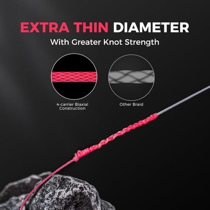 KastKing Destron Braided Fishing Line, Pink, 4 Stands, 50LB, 600Yards