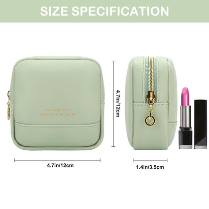 JINSI Small Makeup Bag for Purse,PU Leather Cute Travel Cosmetic Pouch Mini Make Up Bag for Organizer Toiletry Case for Women Girls with Interior Pockets and Zipper (Green)