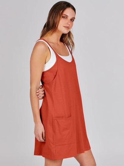 ANRABESS Women Athletic Dress Summer Tennis Workout Active Sports Mini Romper Dress Built in Shorts Travel Vacation Clothes Red XX-Large