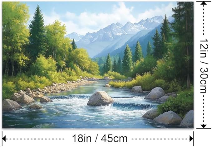 Yesad Serene Nature Wall Art, Landscape Canvas Wall Art Forest Pictures Prints Mountain Painting Scenery Poster Wall Décor for Farmhouse Living Room Bedroom (Unframed,18”x12”,Stream)