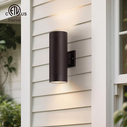 mirrea 14" Modern Outdoor Porch Light Patio Light in 2 Lights with Aluminum Cylinder and Tempered Glass Cover Waterproof Wall Sconce 2 Pack (Oil Rubbed Bronze)