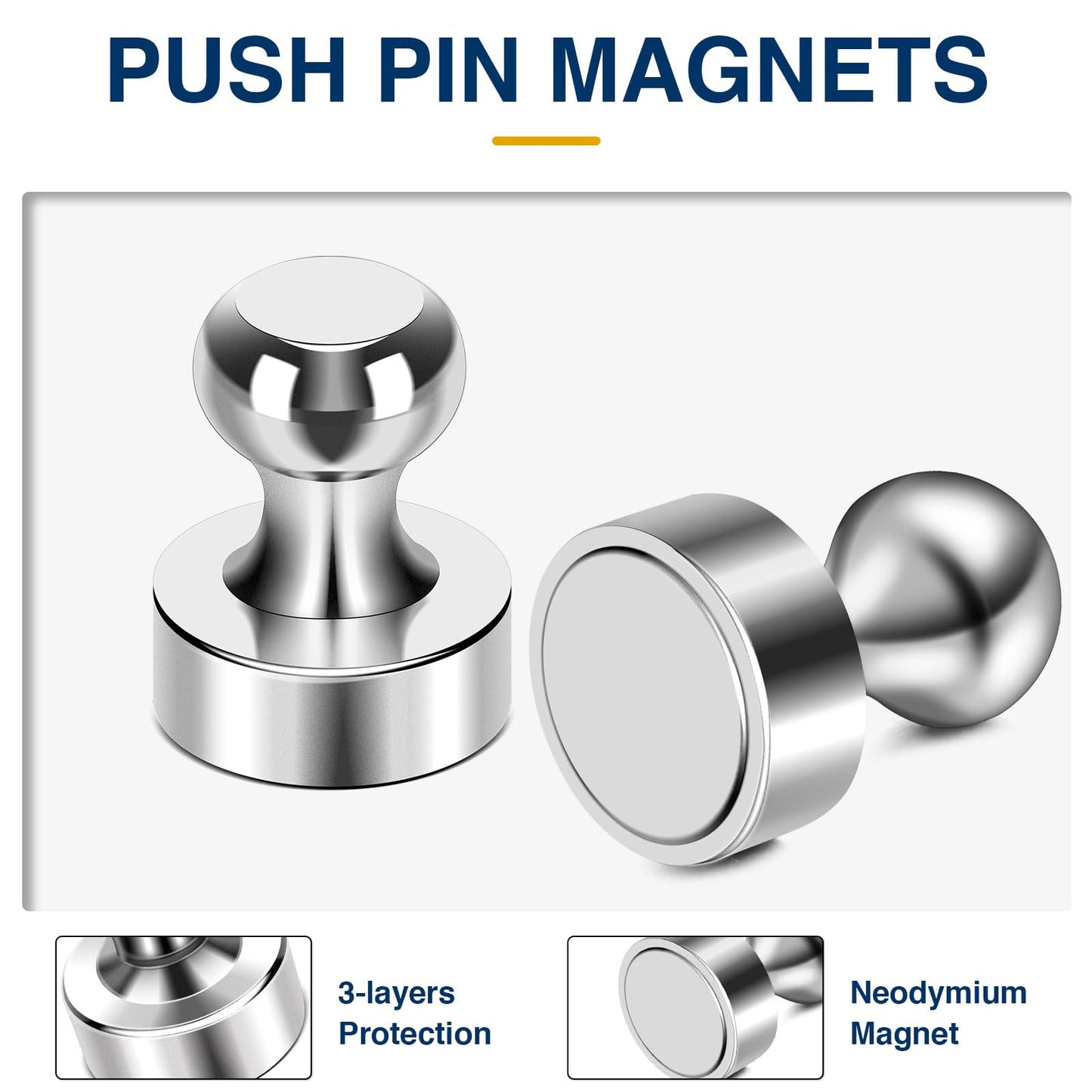 MIKEDE Strong Magnets for Whiteboard, 30 Pcs Refrigerator Magnets Magnetic Push Pins, Neodymium Fridge Magnets for White Board, Kitchen, Office, Classroom, Perfect for Whiteboard Map