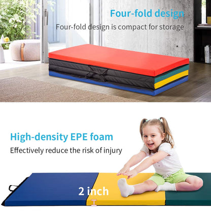 Gymnastics Tumbling Mats Portable Gymnastics Mat 4 Folding Tumbling Mat 4'x8'x2"Thick Yoga Mat Exercise Mat with Carrying Handles for home Workout outdoor Yoga Gymnastic