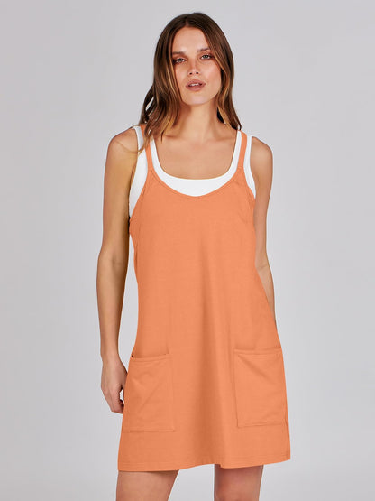 ANRABESS Women Athletic Dress Summer Tennis Workout Active Sports Mini Romper Dress Built in Shorts Travel Vacation Clothes Orange X-Large