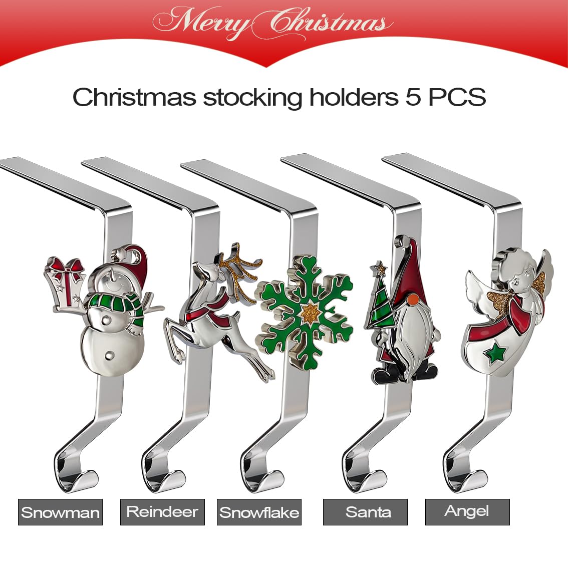 K-MLICE Christmas Stocking Holders Set of 5, Christmas Stocking Holders for Mantle Set of 5, Fireplace Stocking Hangers 5 Pack, Stocking Stand, Farmhouse Rustic Xmas Decorations for Home Indoor