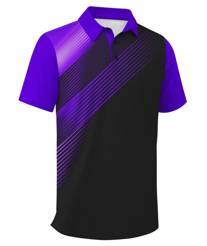 ZITY Men's Golf Shirts Short Sleeve Moisture Wicking Performance Print Patterns Casual Collared Golf Polo Shirt for Men Black Violet