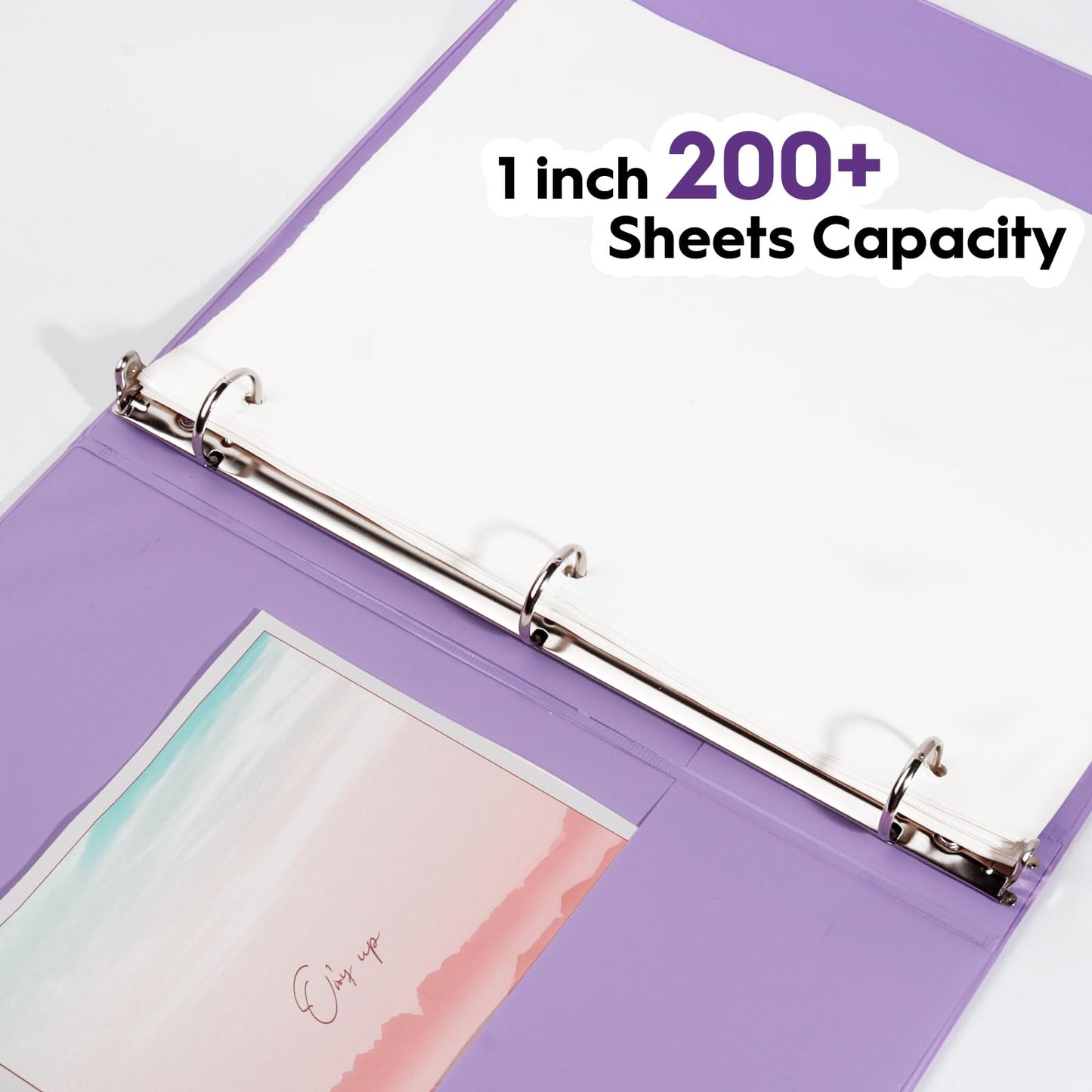 COMIX Standard 3 Ring Binder 1 inch with Clear View Cover, 1" Round Ring View Binder Holds 200 Sheets of US Letter Size Paper for School Office Supplies, 6 Pack (Pale Purple)