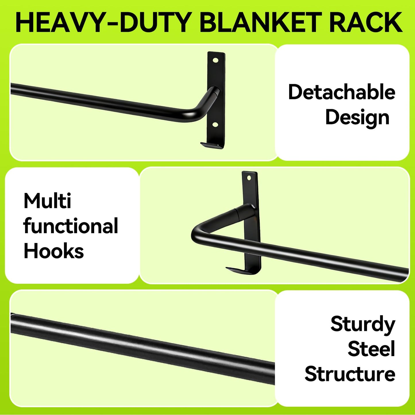 Zwinz 2Pcs Heavy Duty Horse Blanket Rack with Bridle Hooks, Wall Mounted Assembled Blanket Bar, Saddle Pad Rack for Horse Tack Storage, Black