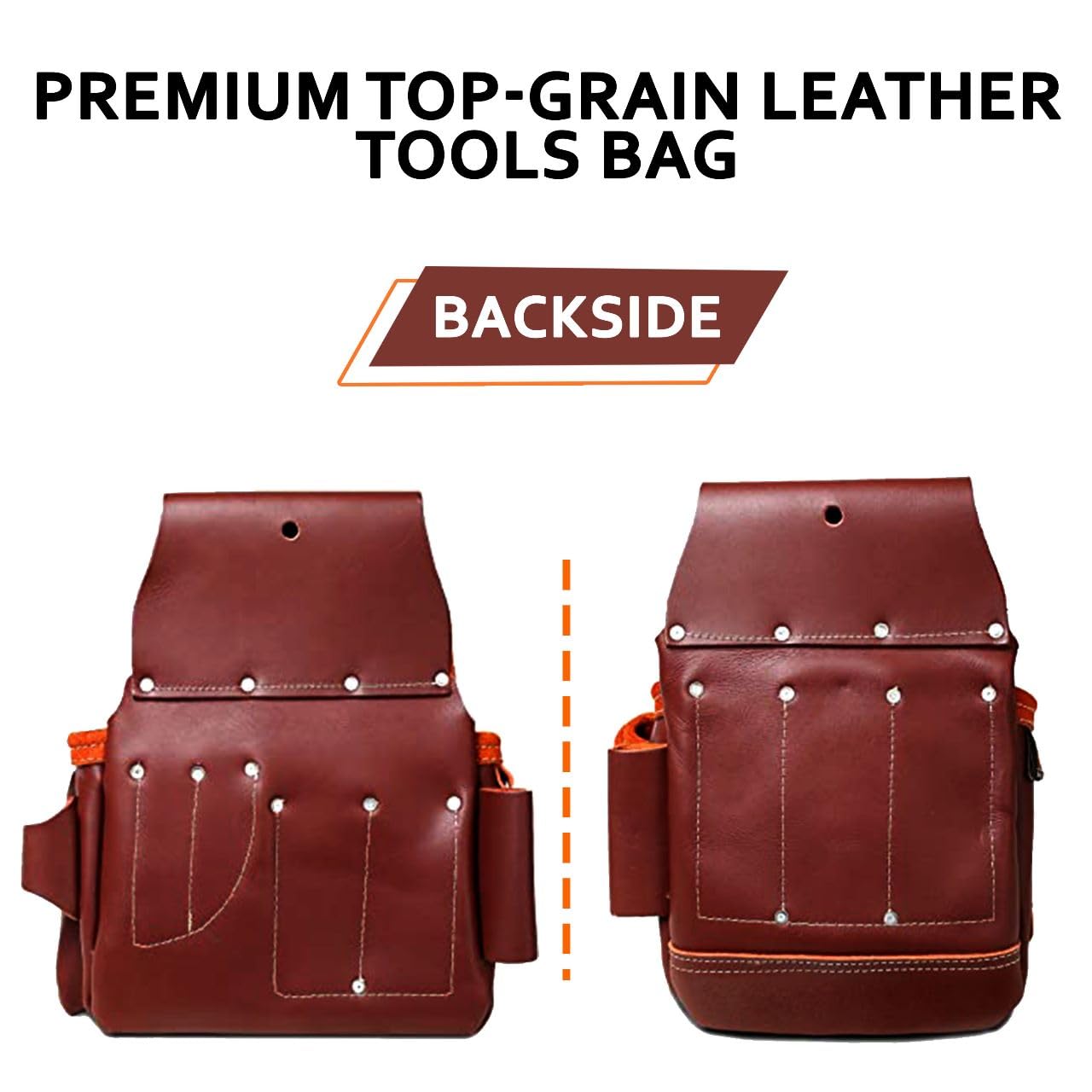Leather PRO-19 100% Genuine Full Grain Leather Tool Belt/Pouch/Bag, Tool Belt with Suspenders, Comfort Back Support Tool Pouches with Suspenders for Construction,Framers, (Maroon)