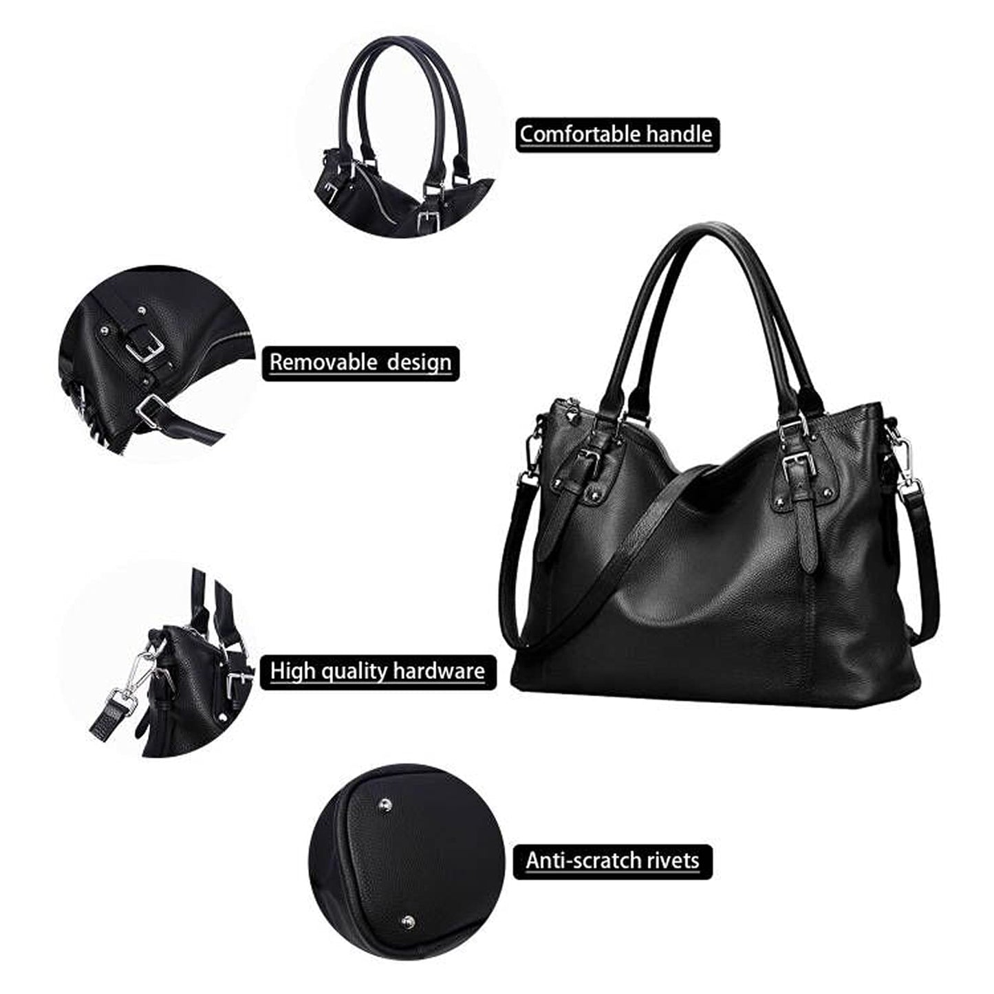 HESHE Genuine Leather Purses and Handbags for Women Tote Shoulder Bag Satchel Purse Top Handle Bags Hobo Crossbody Purse (Large,Black)