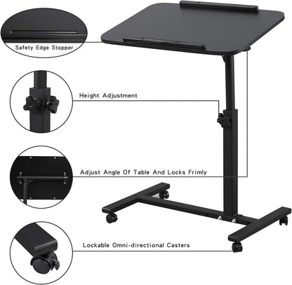 Laptop Table Mobile Adjustable Height Portable Desk Notebook Swivel PC Computer Rolling Desk with Wheels, Laptop Stand for Couch Bedside Hospital Bed Table