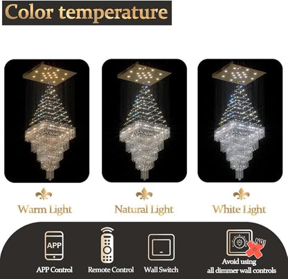 D40''X H120'' Large Chandelier for Staircase, Luxury Foyer Chandelier, Modern Crystal Raindrop Chandeliers Flush Mount Ceiling Light Fixtures for High Ceilings,Entryway LED Dimmable 2700K-6000K