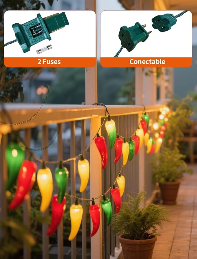 13.6FT Christmas Chili Pepper Outdoor String Lights, 35 LED Warm White Waterproof Fairy Lights with 2 Spare Bulbs, Shatterproof Decorative Lighting for Summer Camping Patio Pool Garden Yard Xmas Tree