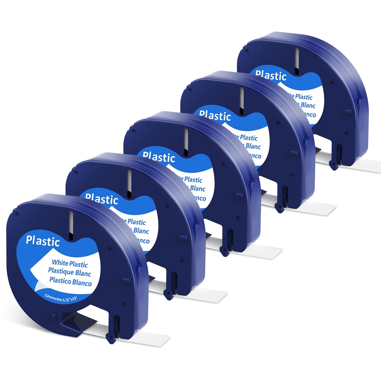5-Pack White Label Tape Refills 91331 for DYMO LetraTag | 12mm x 4m (1/2" x 13ft) | Black on White | Compatible with LT-100H Plus, LT-100T, LT-200B, QX50