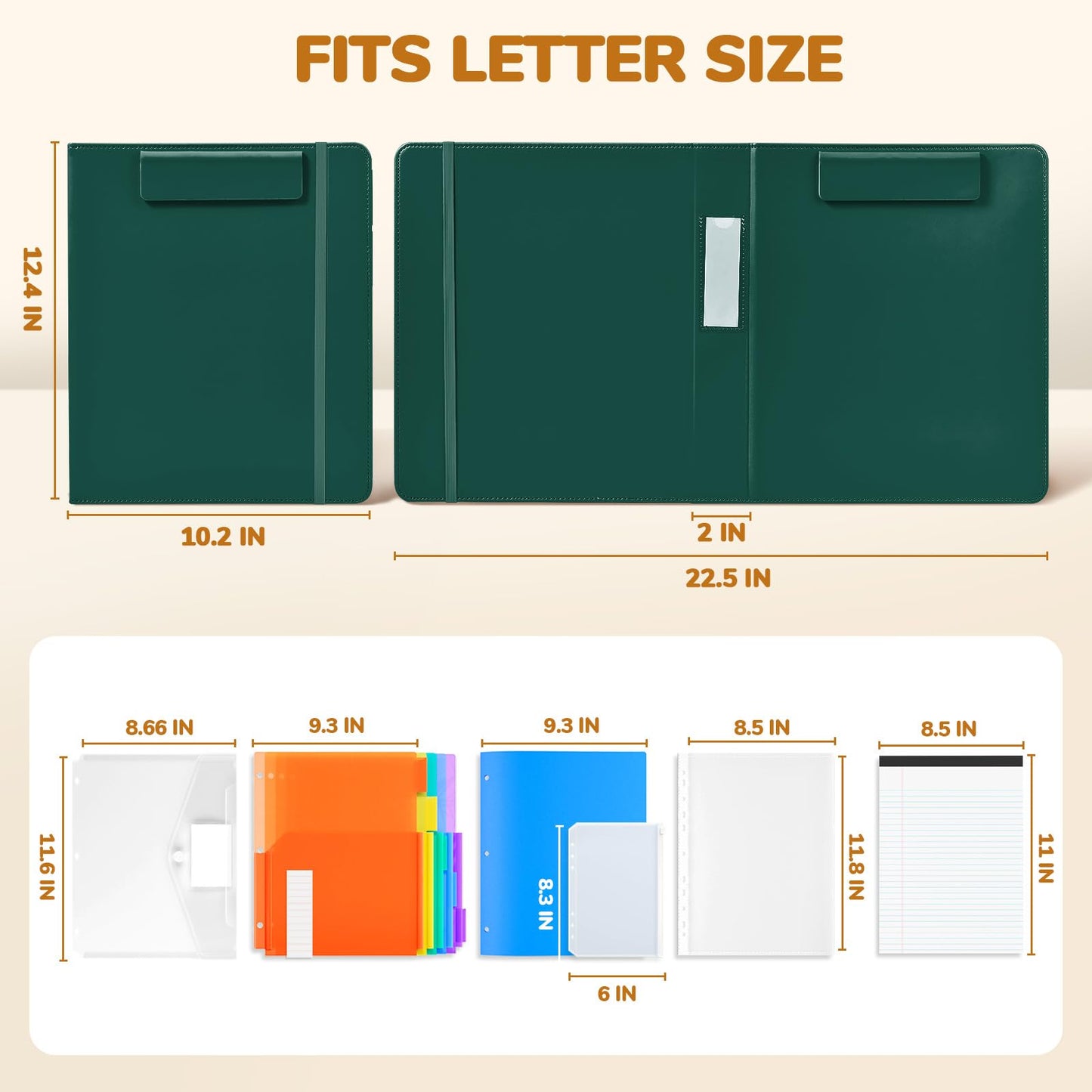 JoyCat 3 Ring Binder Clipboard with Storage,12.4"x10.2"Magnetic Clipboard Folder with 5 Expandable Folders,Refillable Lined Notepad (11" x 8.5"),Ideal for School Office Nursing(Dark Green)