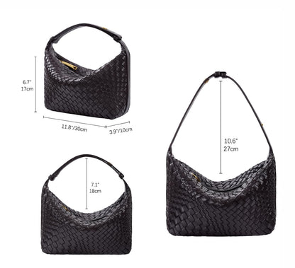Woven Vegan Leather Tote Bag for Women, Soft Leather Shoulder Bag, Top Handle Handbag Clutch Purse, Coffee