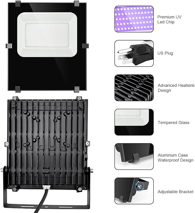 120W LED Black Lights Outdoor - IP66 Waterproof UV Blacklight Floodlight Black Light Flood Light 395nm Blacklight Spotlight UV Lights Lamp for Glow Party Large Space, Halloween Decor (2 Pack)